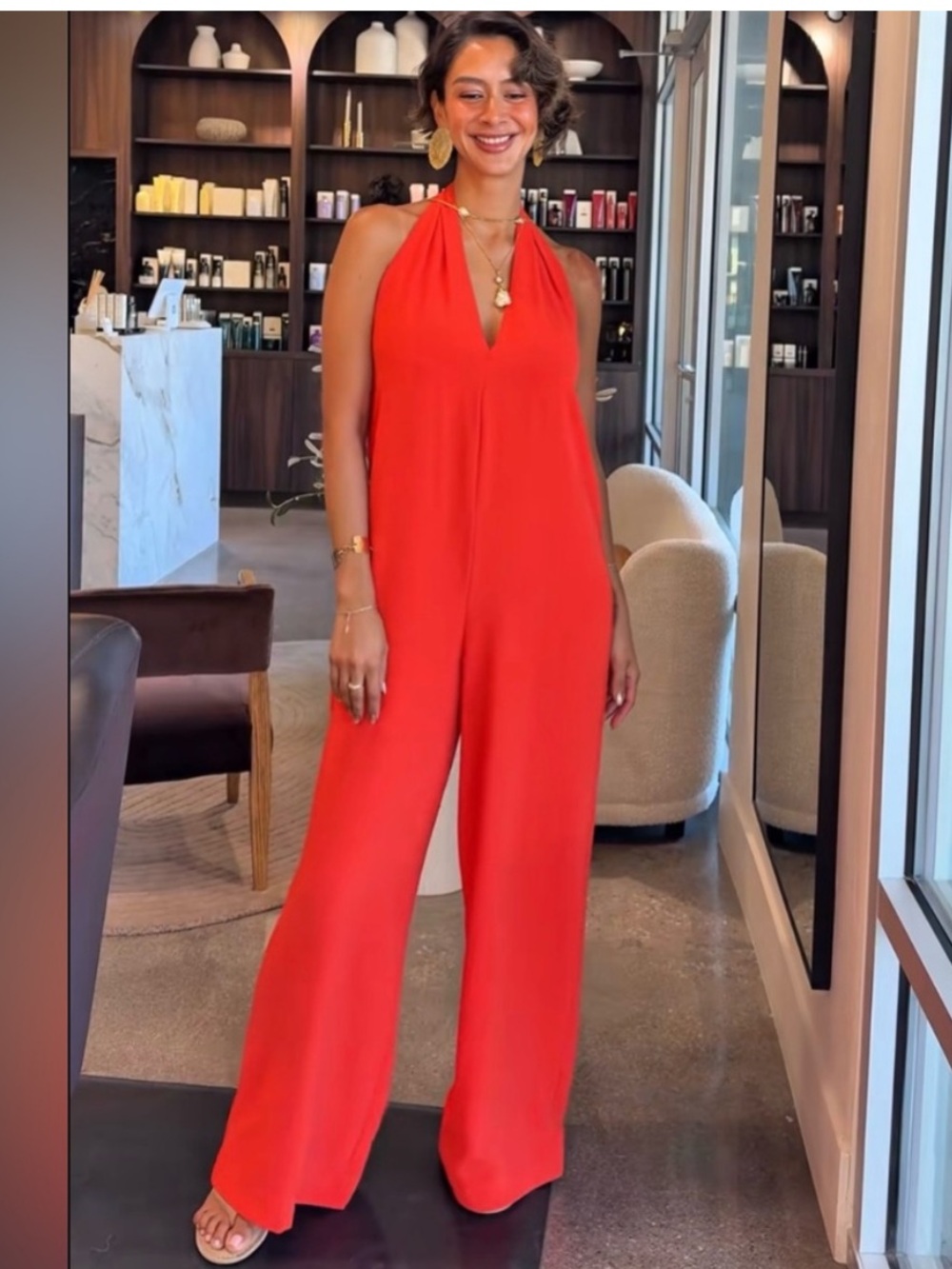 Zara Vibrant RED Orange Halter Jumpsuit